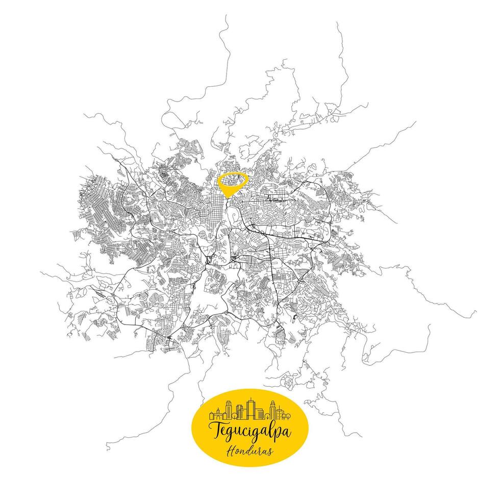 Tegucigalpa capital city of Honduras,Urban Streets Roads Map with city center location pin, illustration element image vector