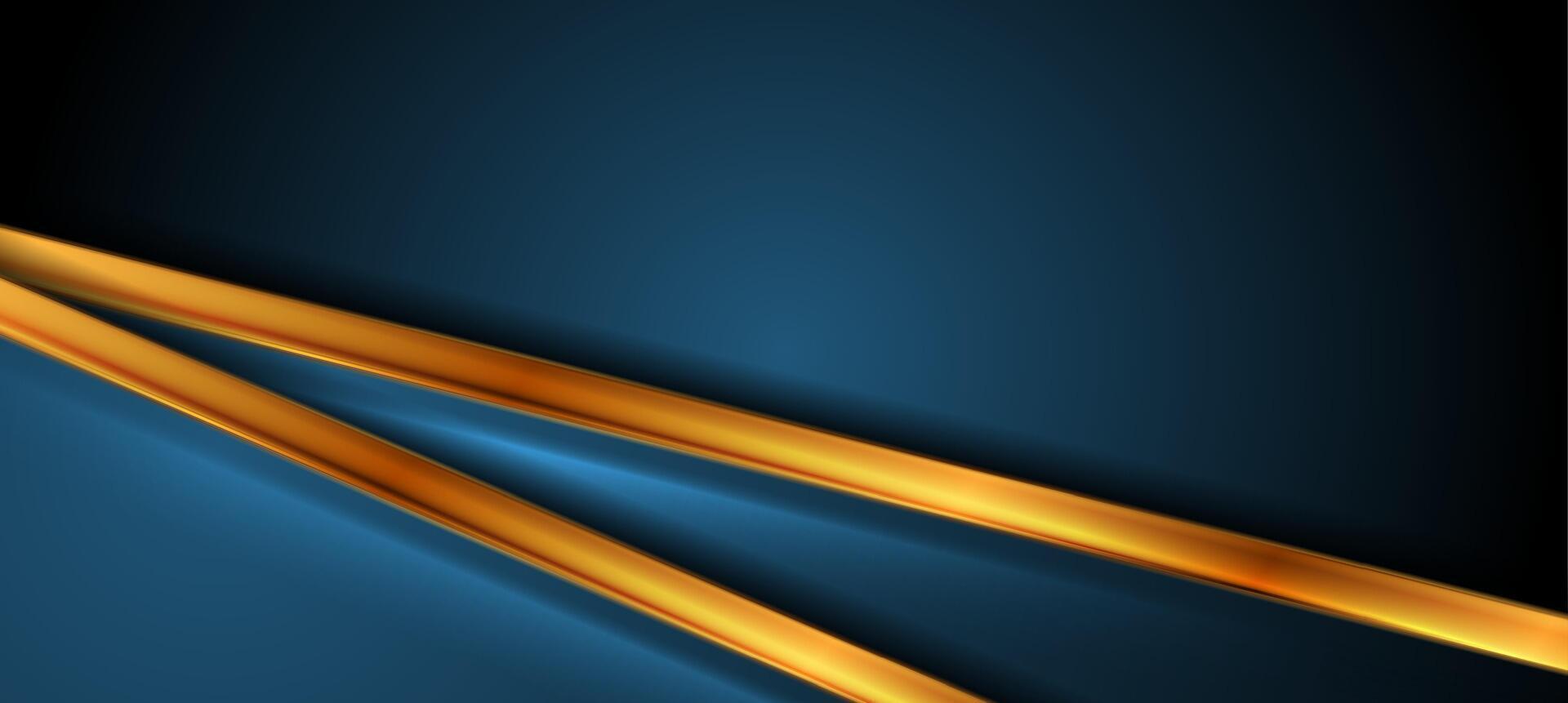 Dark blue abstract background with glossy golden stripes vector