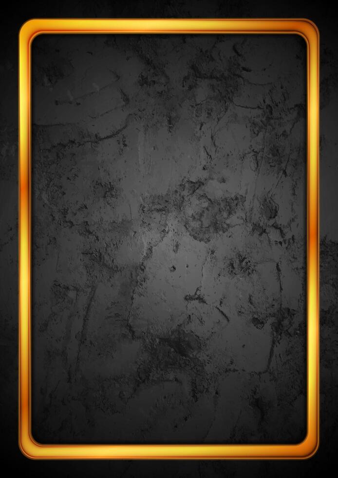 Golden glossy frame on black grunge textural background vector