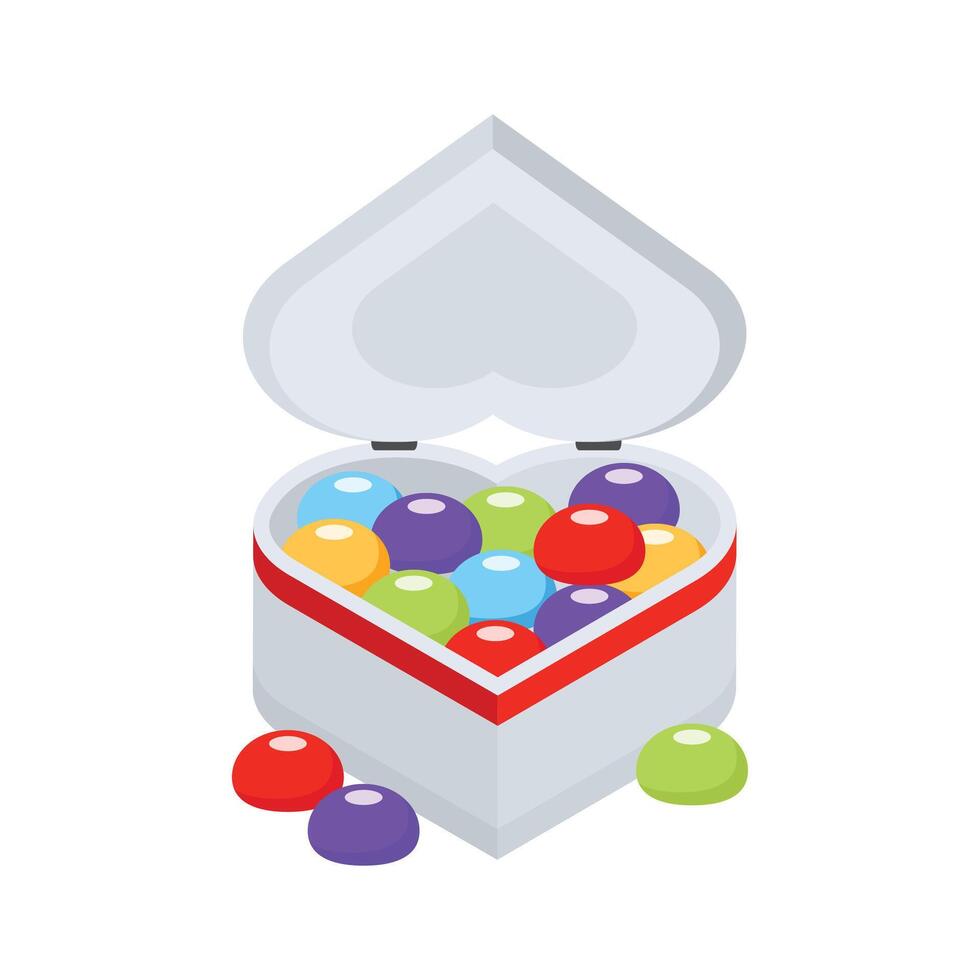 A lovely heart shaped chocolate box filled with colorful candies, perfect for Valentines Day. vector