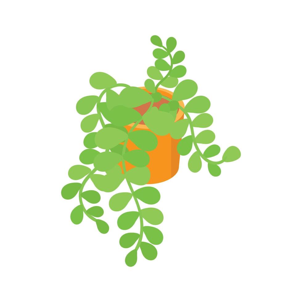 A vibrant green houseplant in a pot, presented in an isometric style. ,', vector