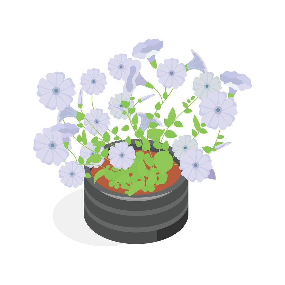 An isometric icon of a potted plant with two bright orange flowers.', vector