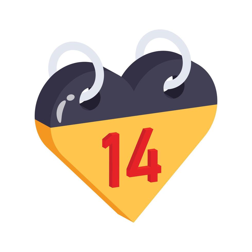 A cute heart shaped calendar featuring the date 14 in red, signifying Valentine's Day.. vector