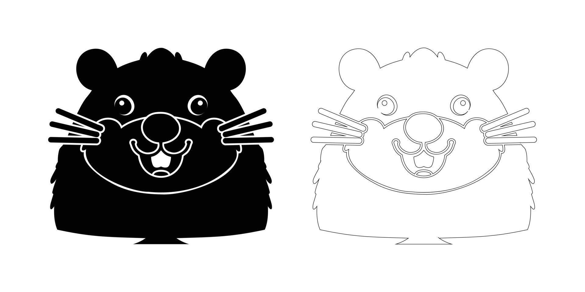 Cute cartoon groundhog silhouette in black and white. vector