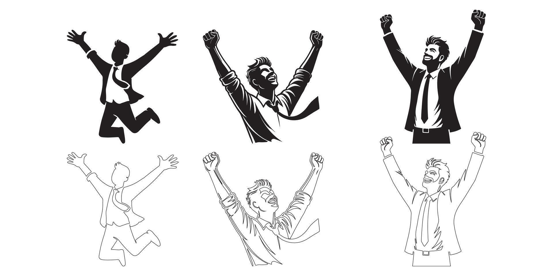 Celebrating Success Businessmen Jumping for Joy in Black and White vector
