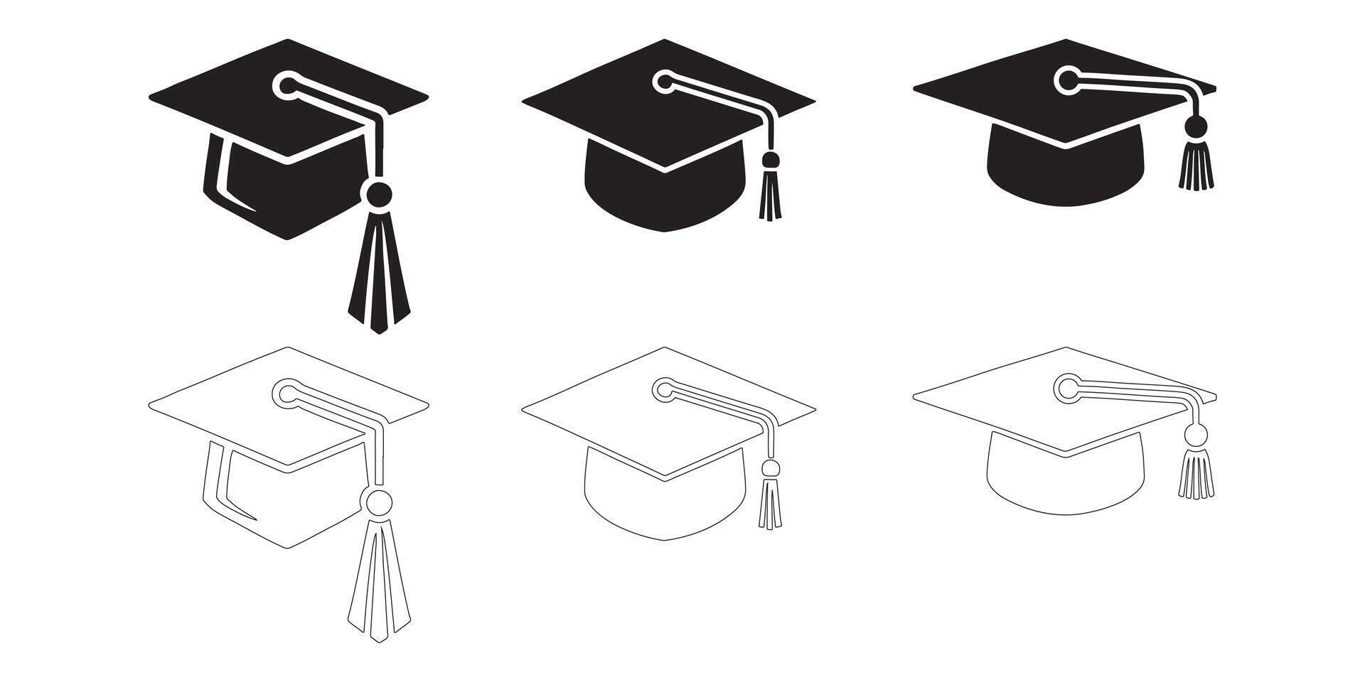 Set of Graduation Icons Student Profiles in Black and White vector