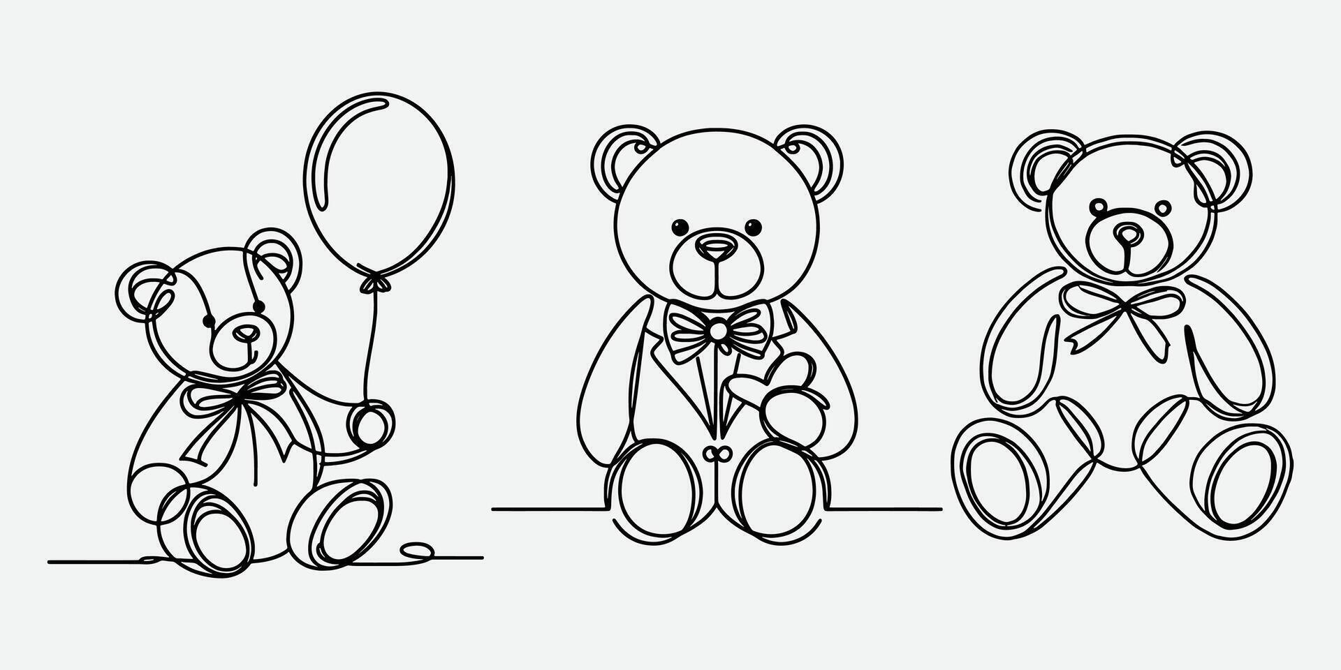 Cute Teddy Bear Silhouettes in a Continuous Line Design vector