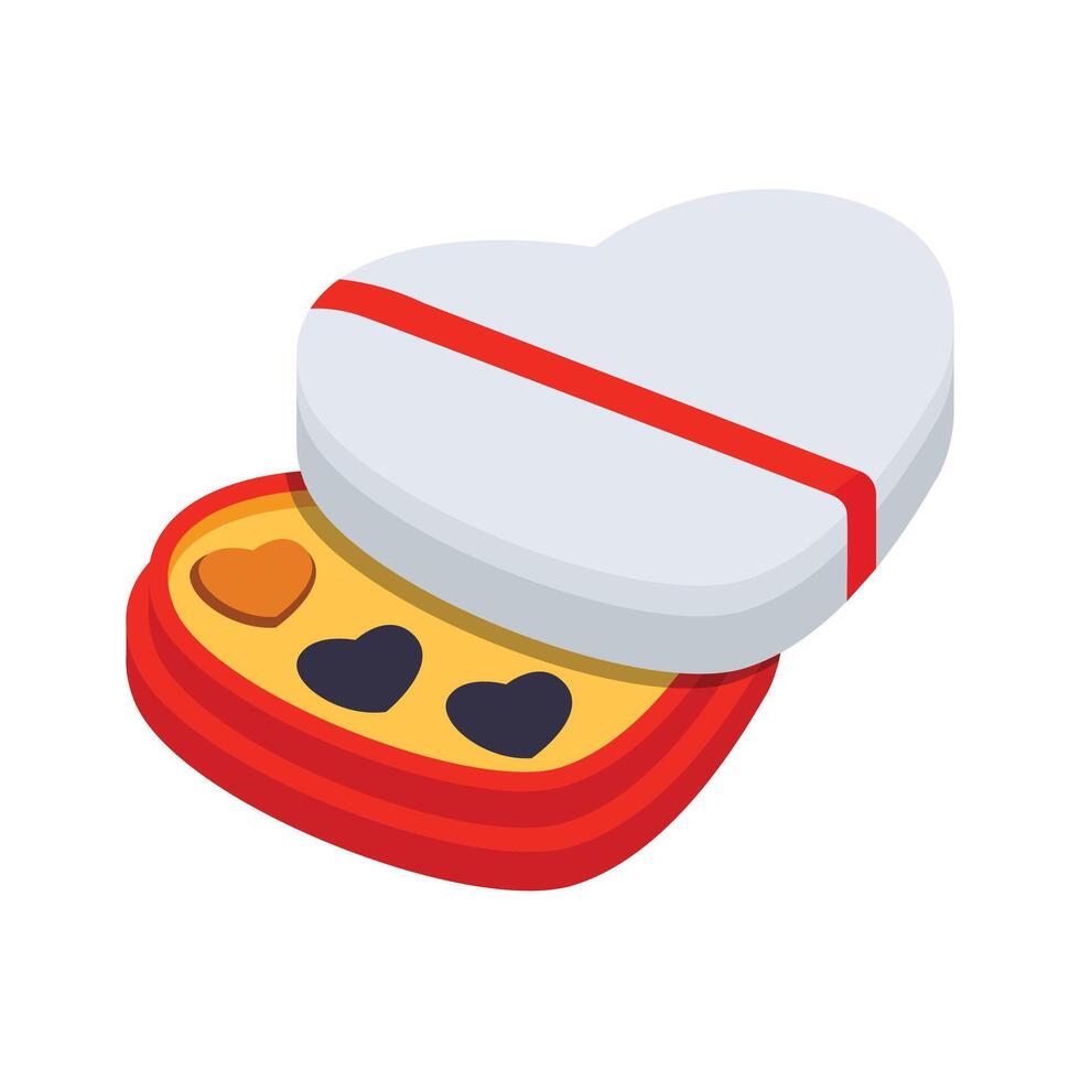 Heart shaped chocolate box, icon of chocolate gift. vector