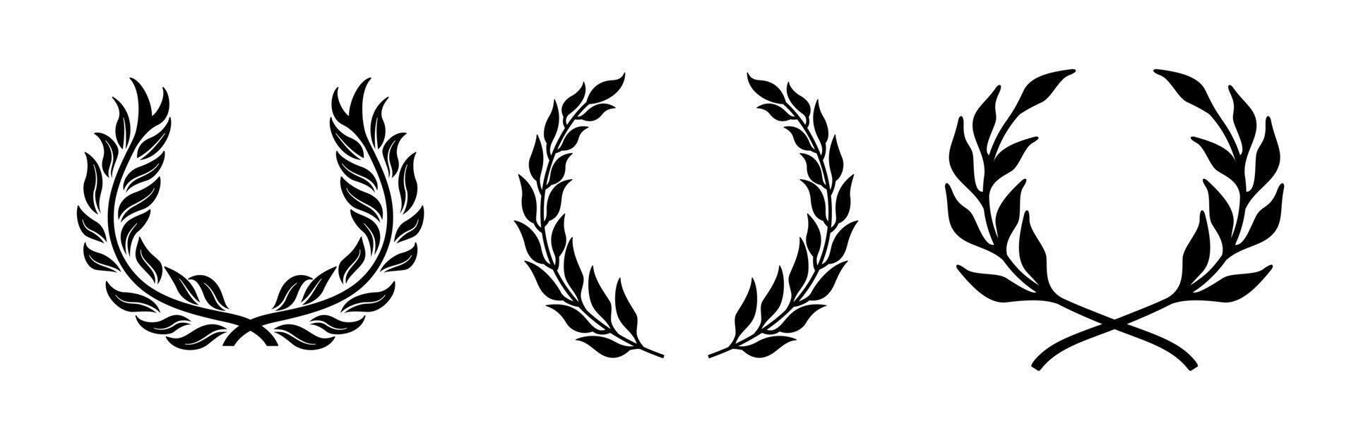 Set of wreaths and branches with leaves on black colour vector