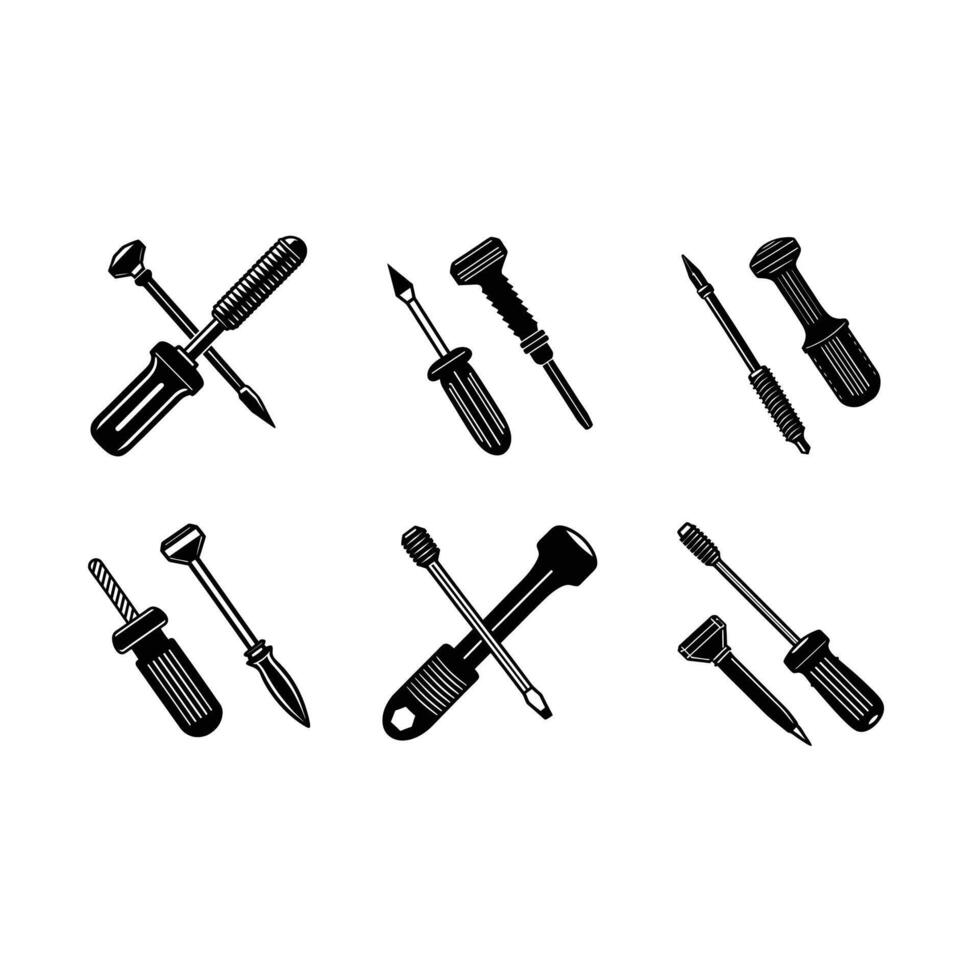 Screwdriver and Bolt and Linocut Silhouette Design vector