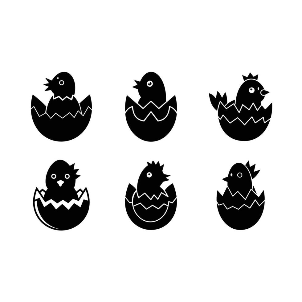 Chick Hatching Icon, and Linocut Silhouette Design vector