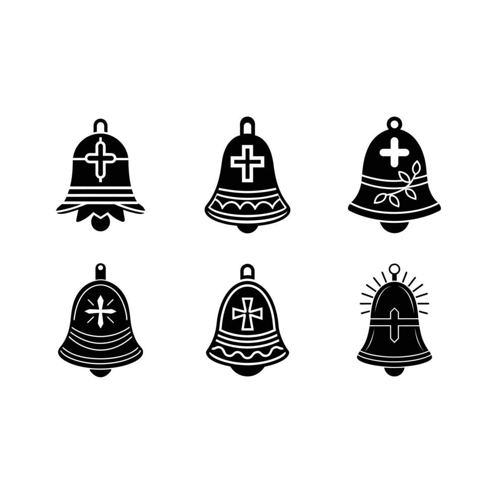 Easter Bell Icon and Linocut Silhouette Design vector
