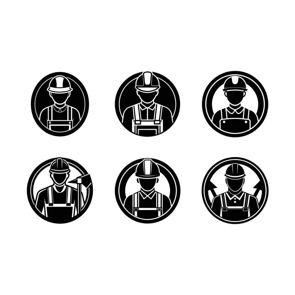 Worker Icon and Linocut Silhouette Design vector