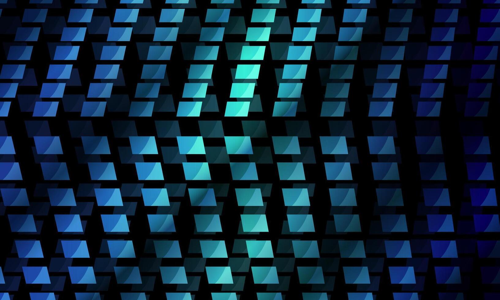 Abstract geometric cubes in horizontal perspective shiny blue squares black background. vector