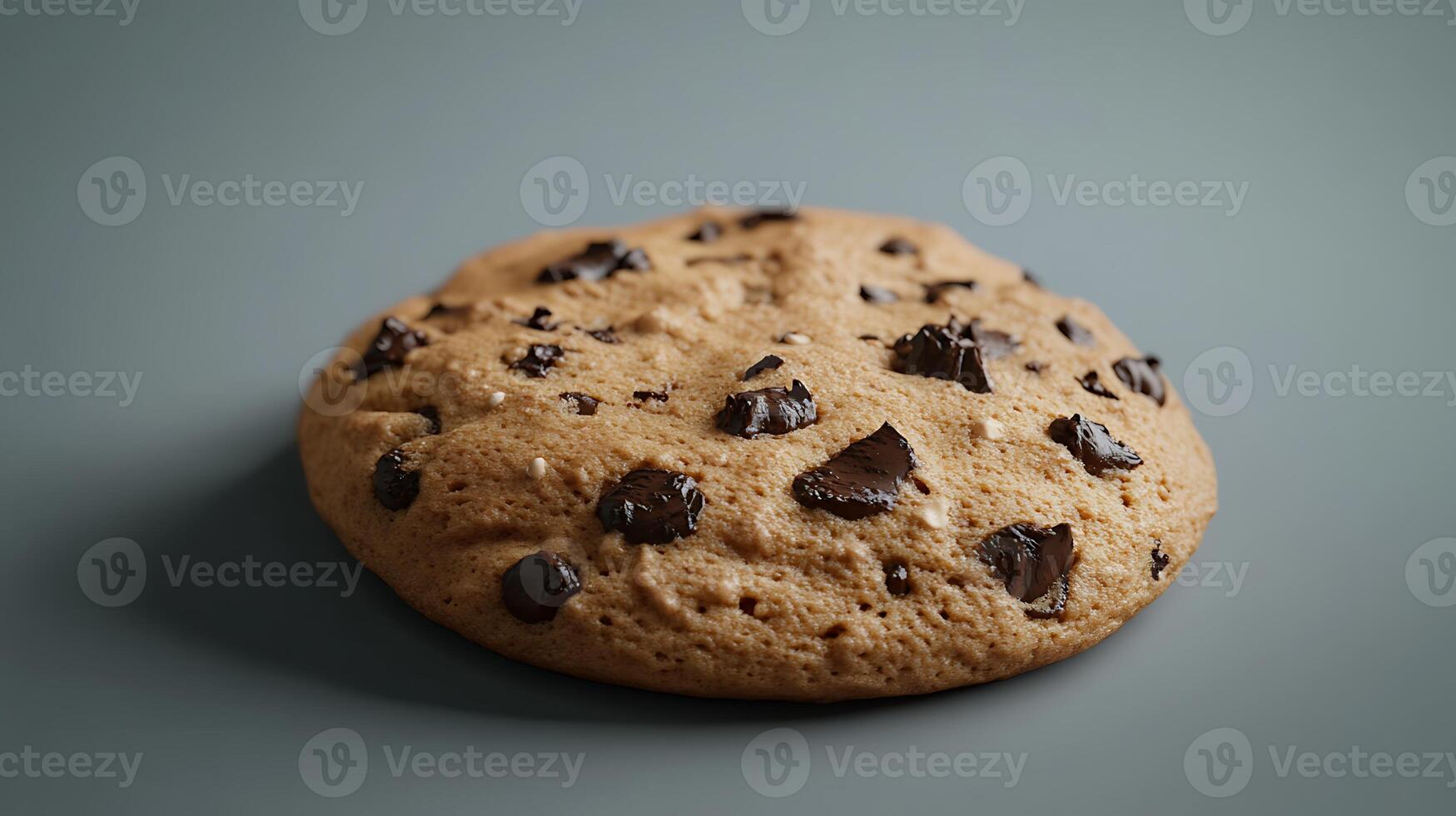 a chocolate chip cookie on a gray surface photo