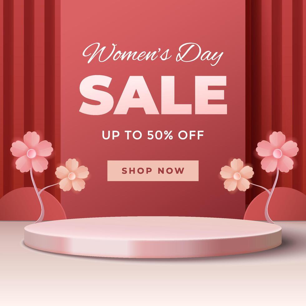 Vertical Happy International Womens Day concept with podium. vector