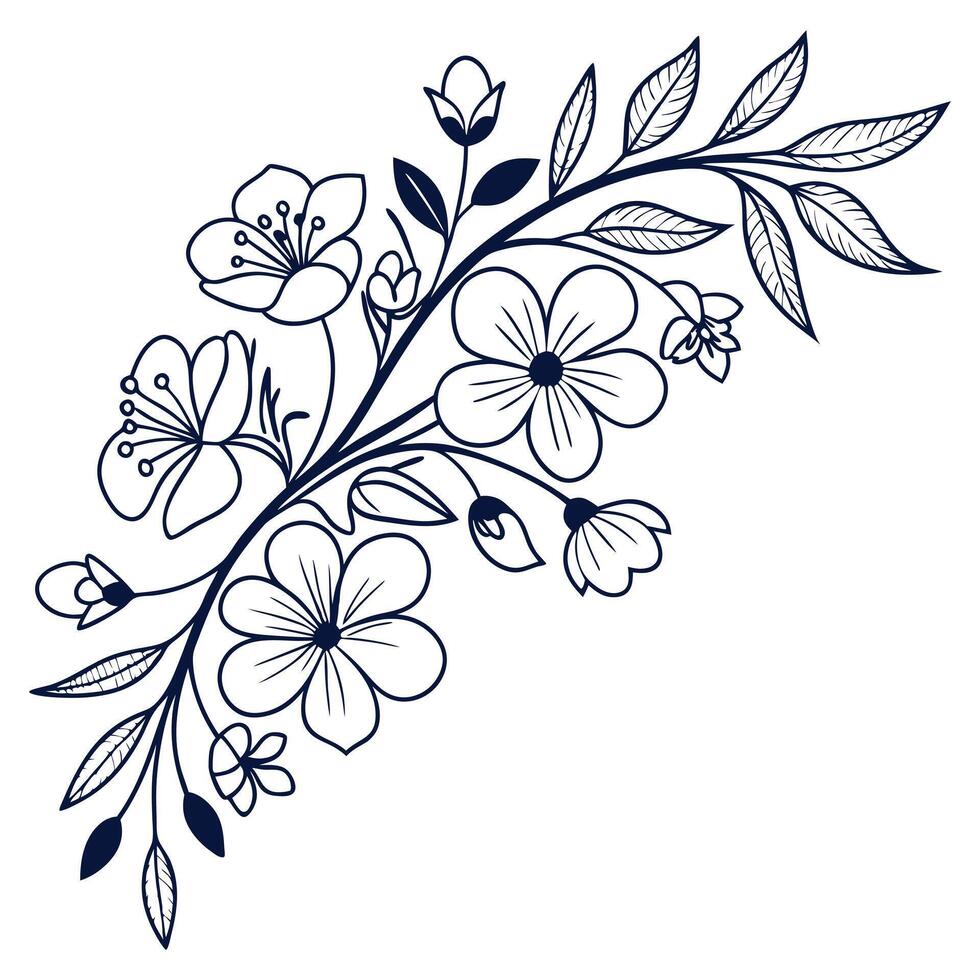 floral branch with leaves and flowers illustration vector