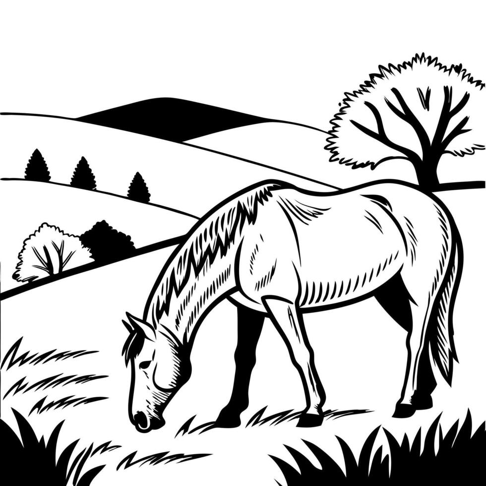 A horse eating grass vector