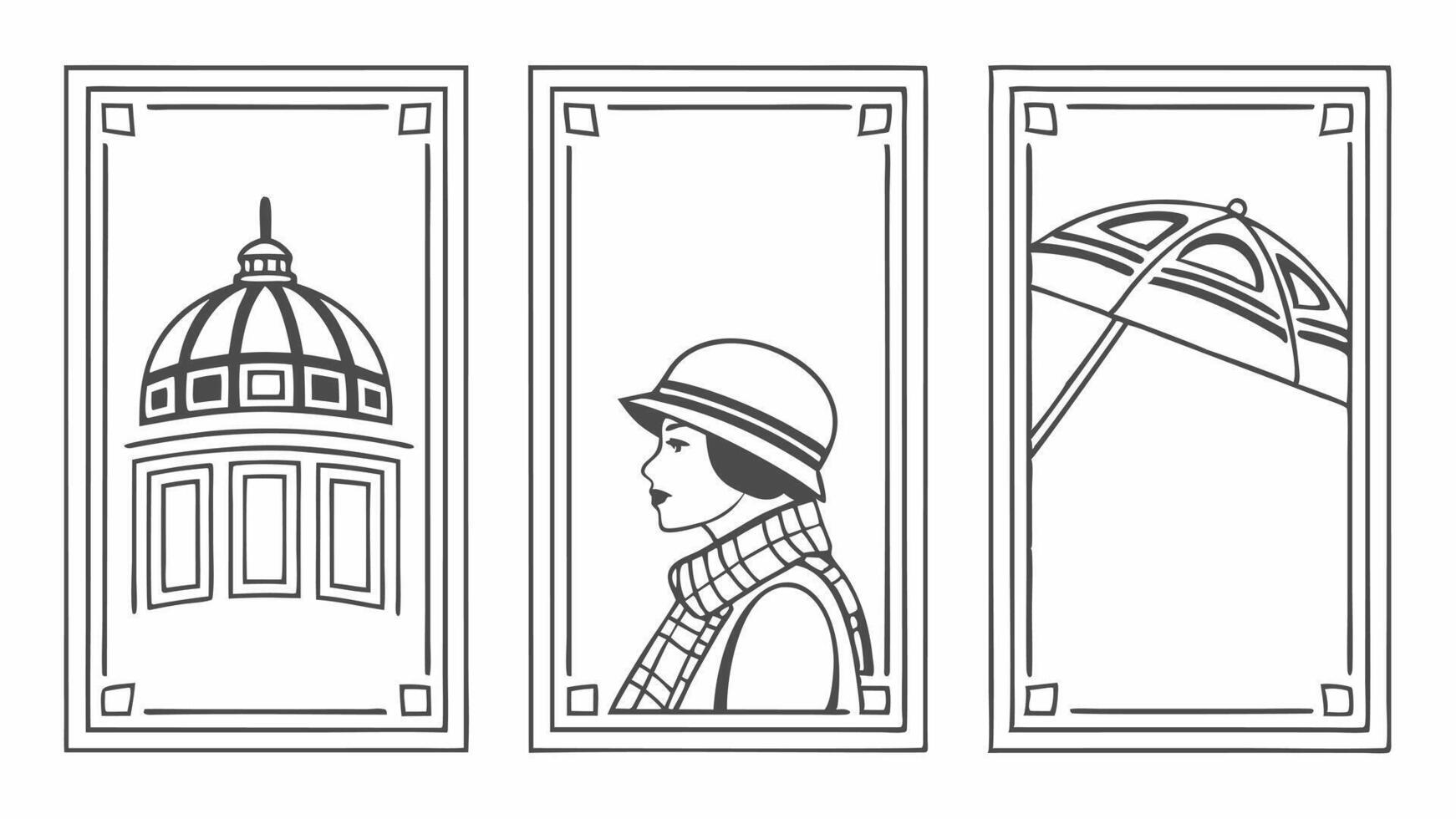 Three different illustrations of women in hats and coats vector