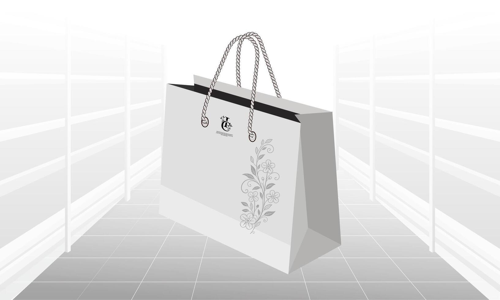white paper shopping bag with floral design vector