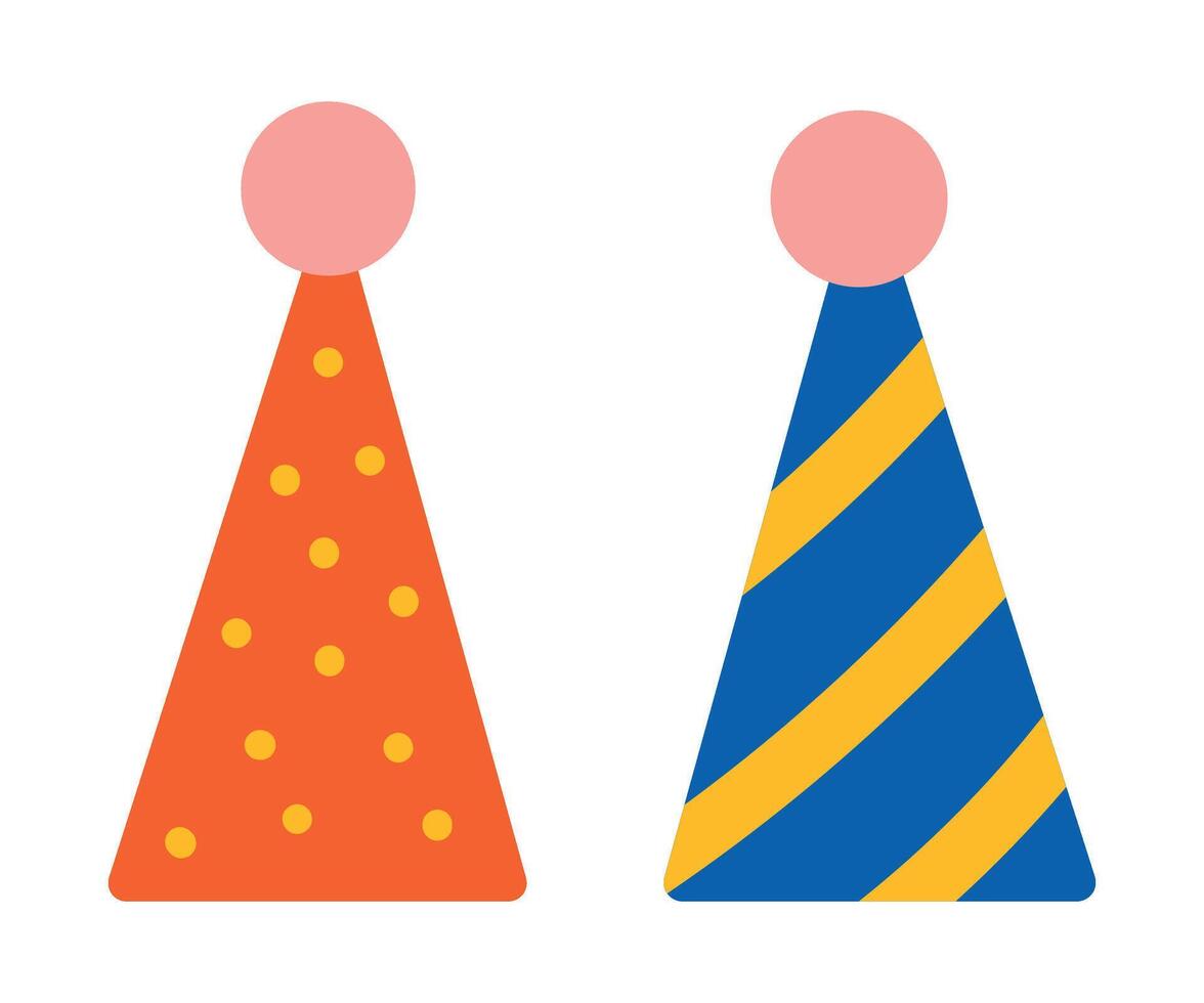 Two birthday hats with polka dots and stripes. Flat illustration for your holiday design vector