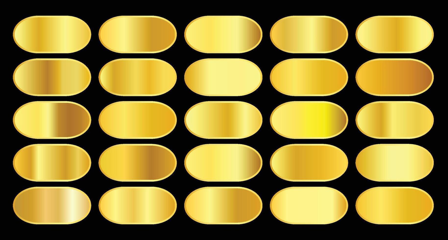 Metallic gradients set design with smooth yellow gold gradients vector