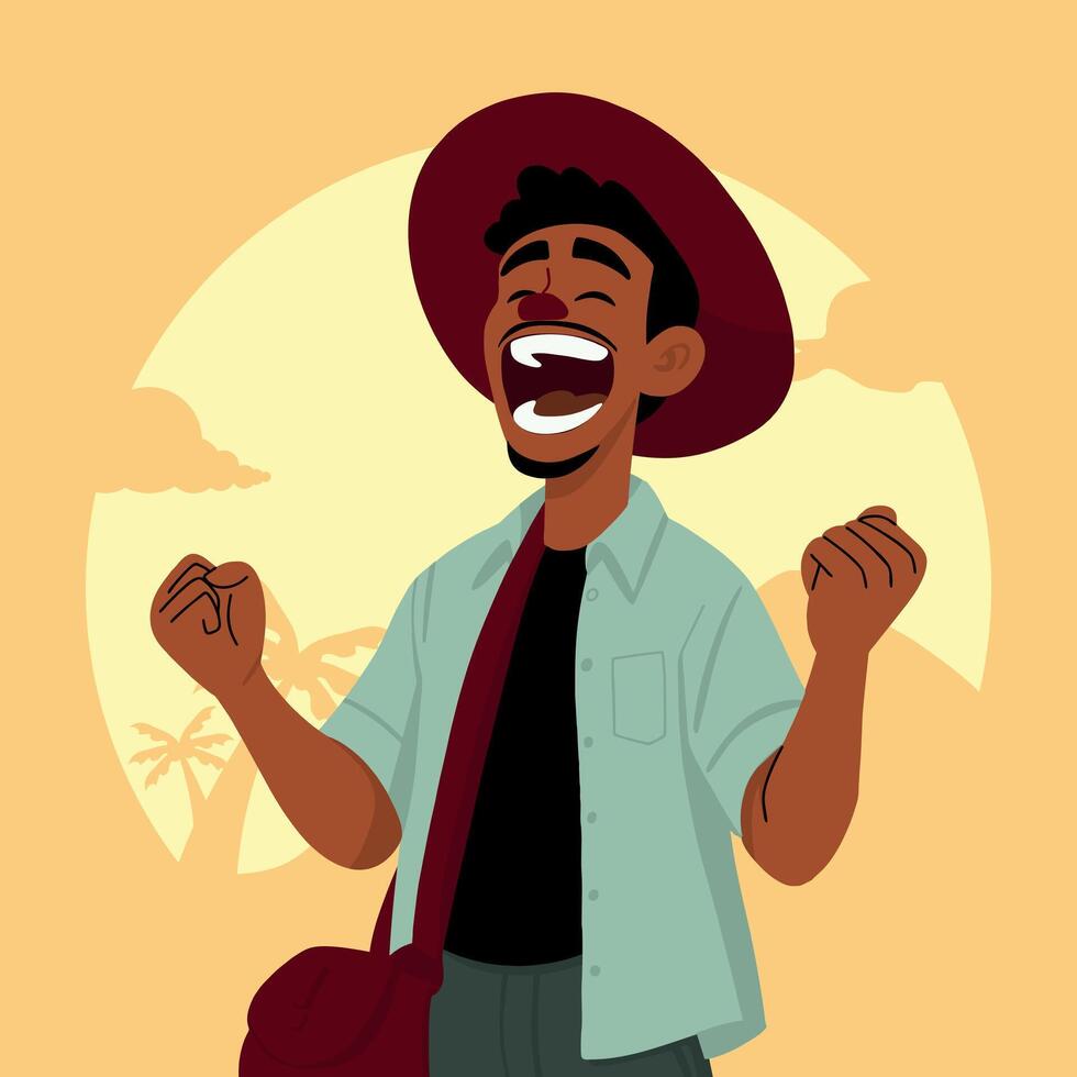 young man is happy while traveling vector
