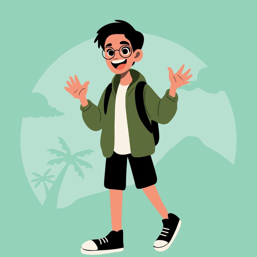teen boy carrying backpack while traveling vector