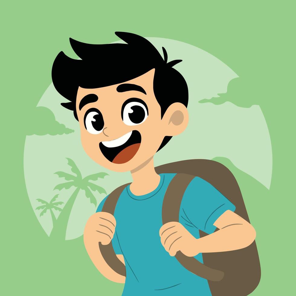 boy carrying backpack while traveling vector