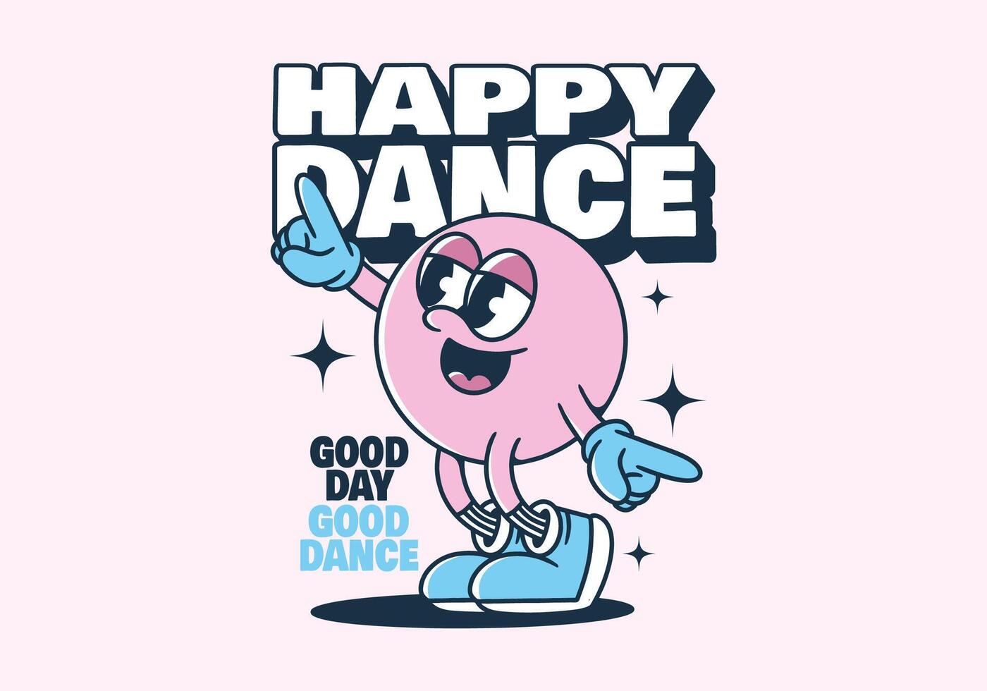 Happy dance. Cute dancer character in pink colors vector