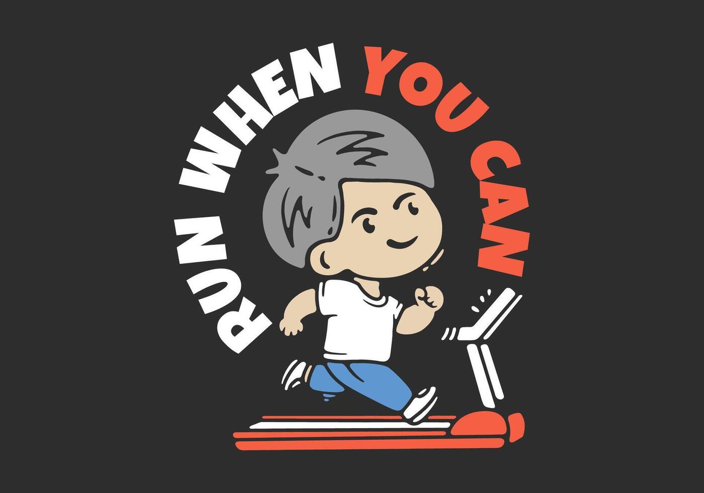 Chibi boy runner running of treadmill, flat illustration design good for sticker vector