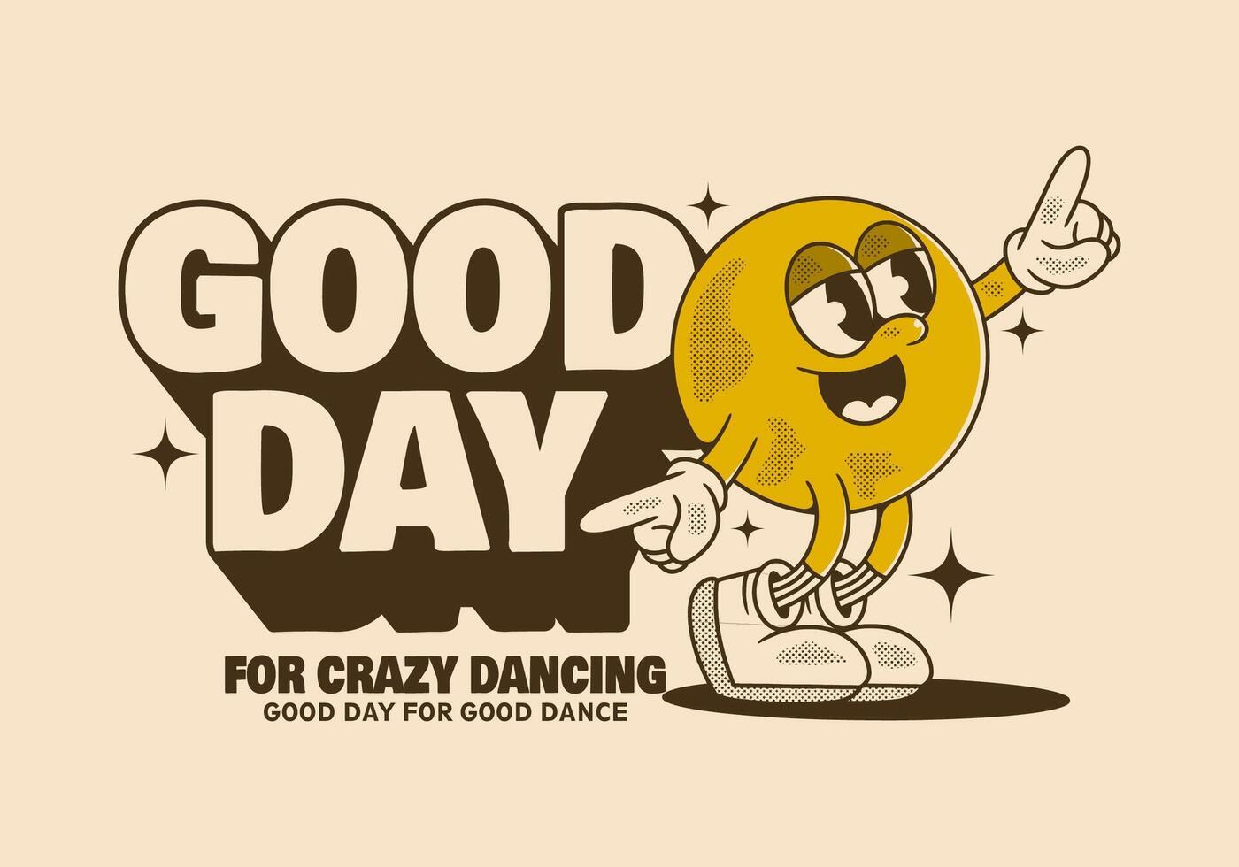 Retro ball head character in dance pose. Good for sticker print vector