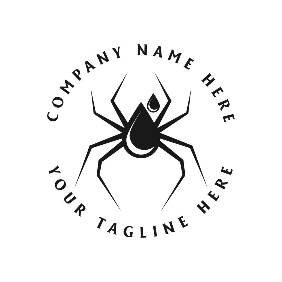 Water Liquid Drop Black Spider Widow Tarantula Emblem Badge Label Illustration Logo Design vector