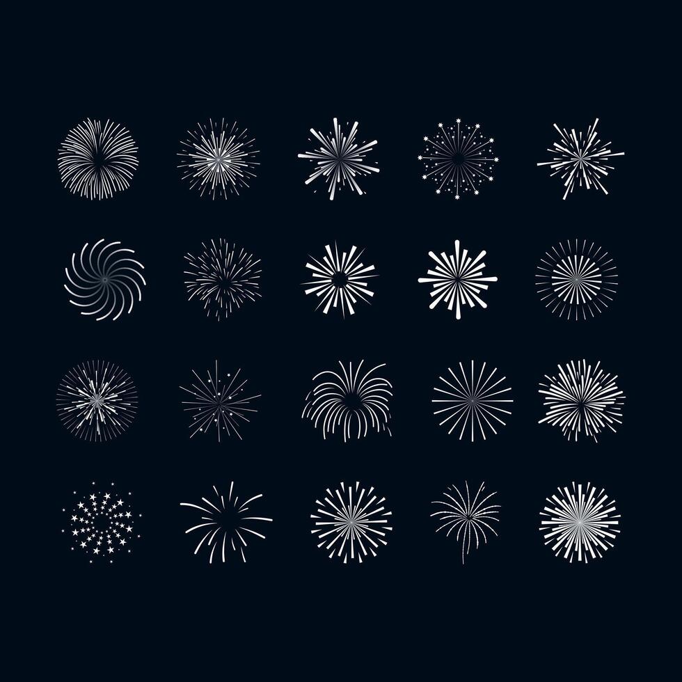 Fireworks icons set on black background. vector