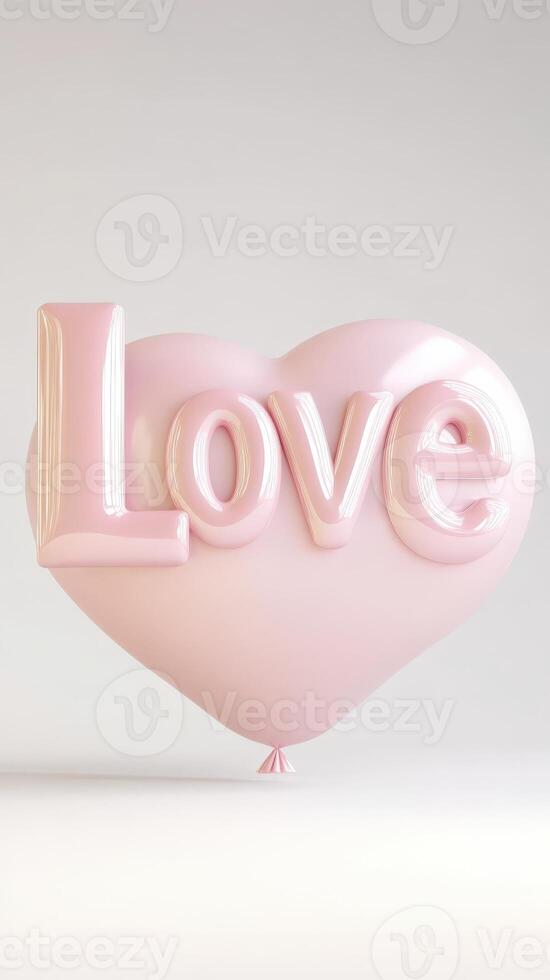 3d Pink inflatable letters spelling love stand on a light background, symbolizing romance, valentine day. Vertical format photo
