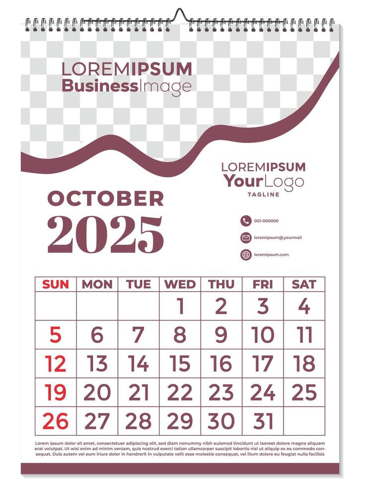 Modern Minimalist Business Calendar Design October 2025 with Professional Layout vector