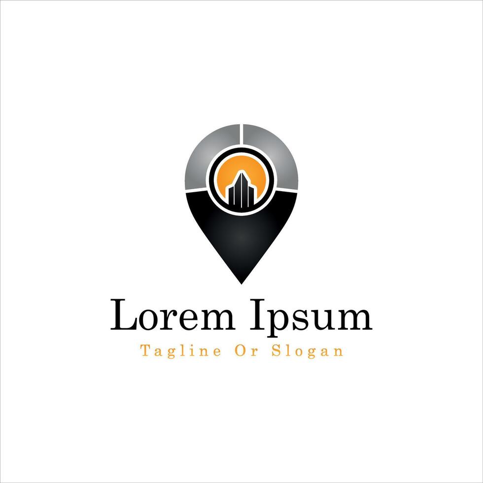 Modern Location Pin Logo with Skyline and Gradient Effect vector
