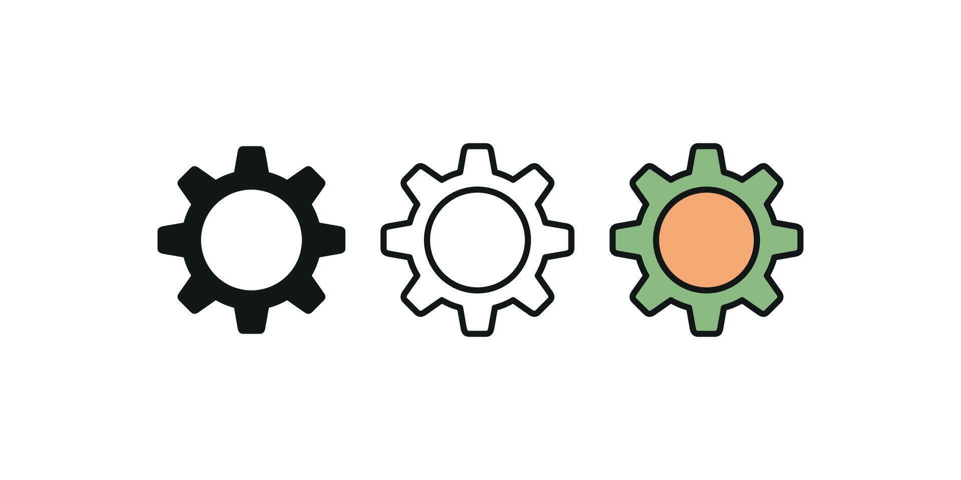 Modern Settings Gear Icon With Three Variations For UI And Applications vector