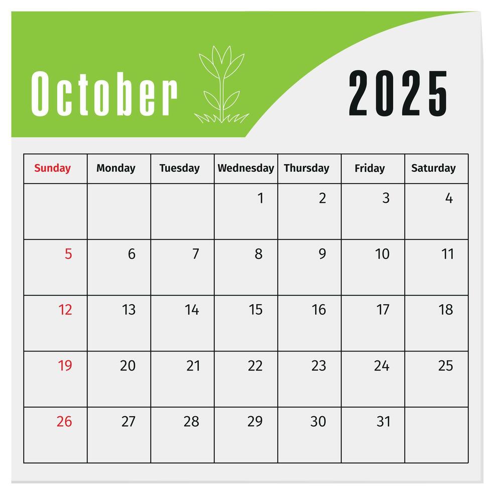 October 2025 Modern Minimalist Simple Calendar Template Monthly Planner Illustration vector