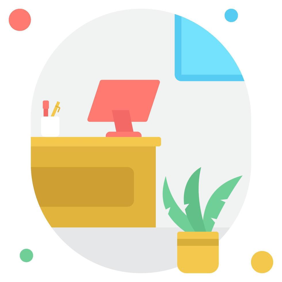 Minimalist Home Office Setup with Desk, Monitor, and Plants vector