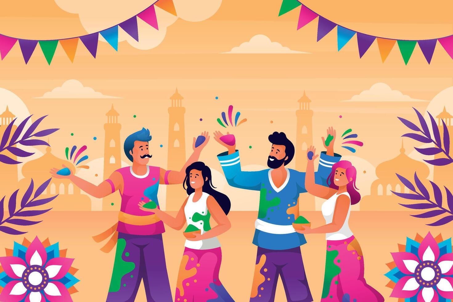 Illustration of people celebrating Holi vector
