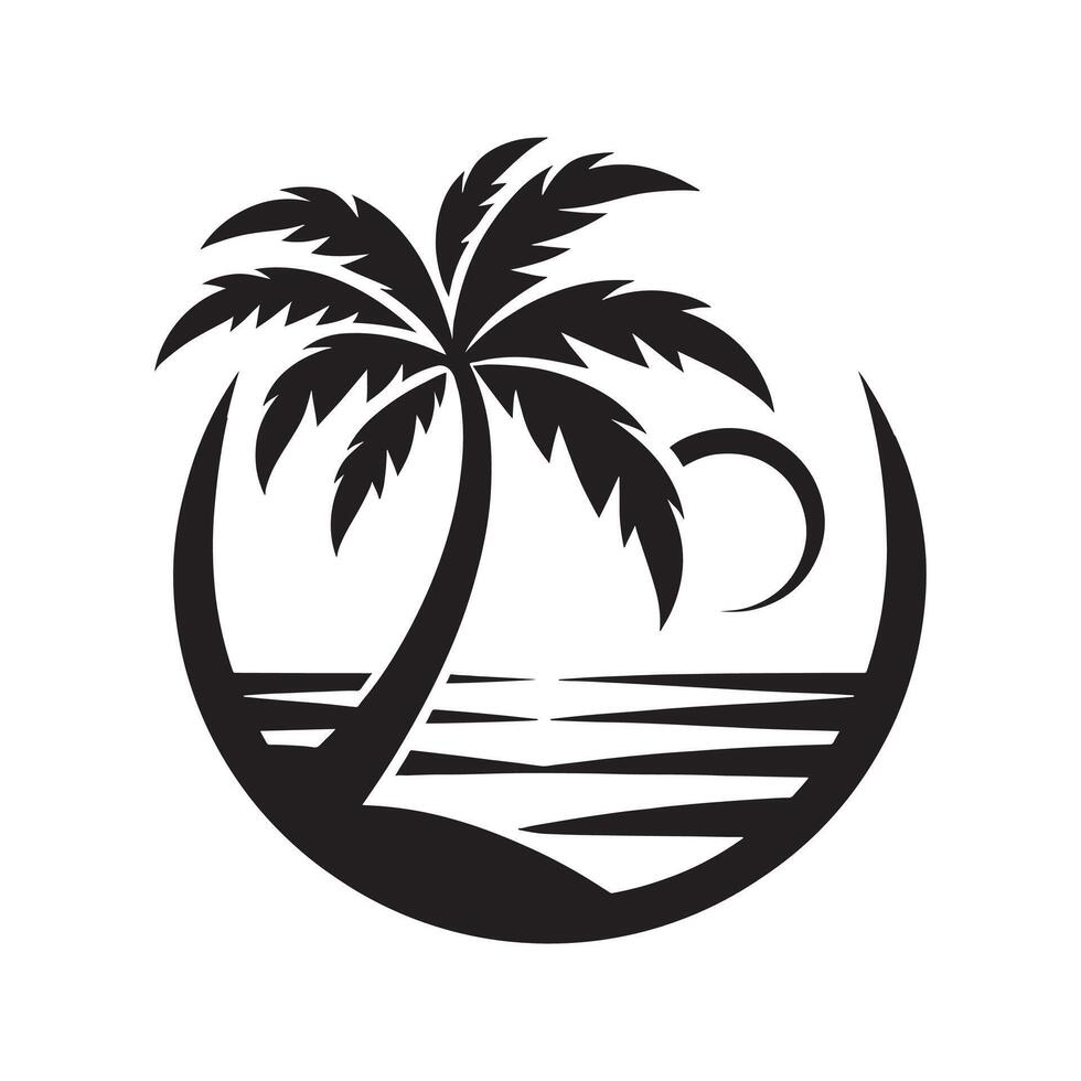 a palm tree and the ocean in a circle vector