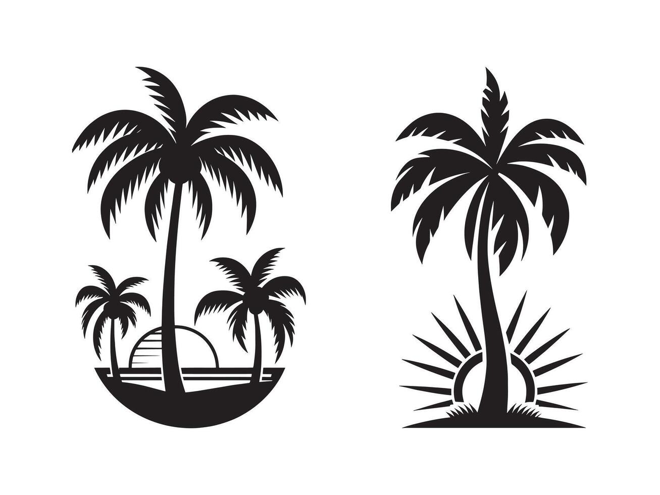 palm trees and sun on white background vector
