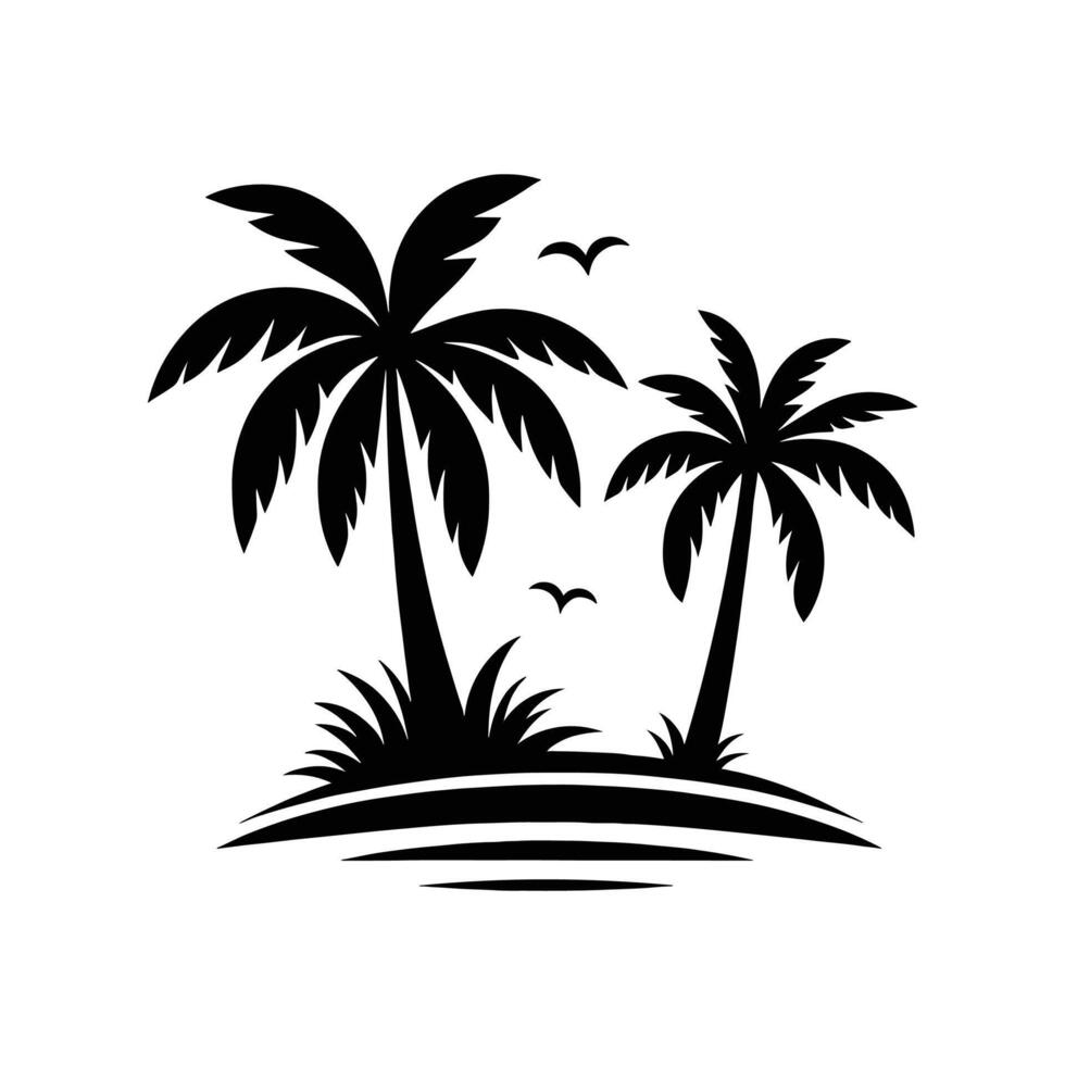 palm trees on the beach, black and white vector
