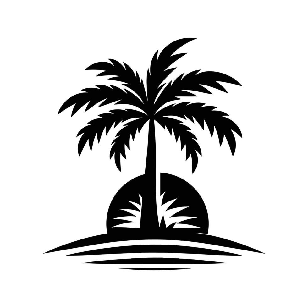 palm tree silhouette on the beach illustration vector