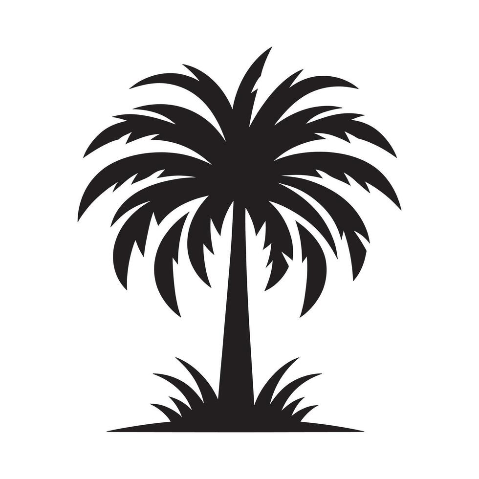 palm tree and grass silhouette on white background vector