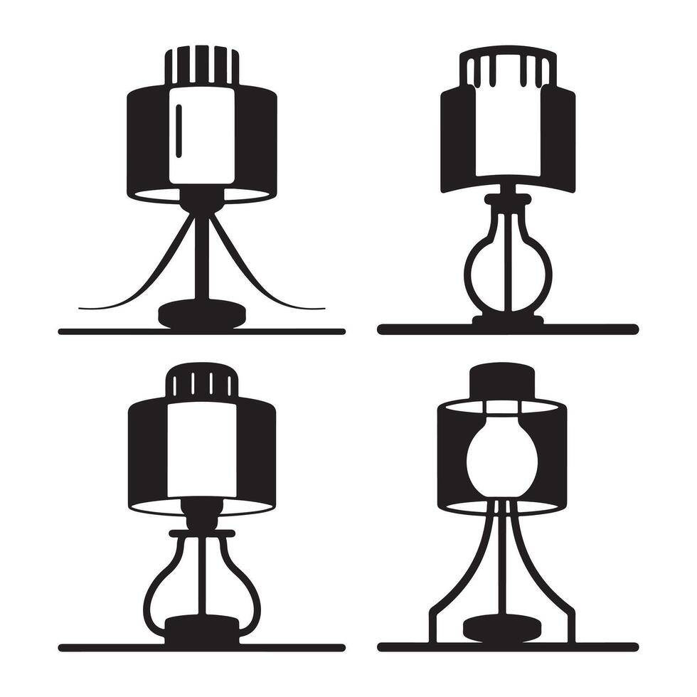 Four Modern Table Lamp Designs in Simple Line Art vector