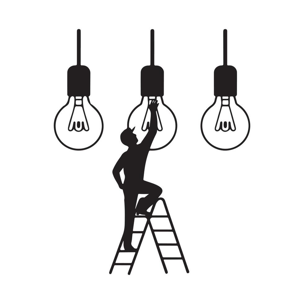 Electrician Changing Light Bulbs. A Symbol of Solutions vector