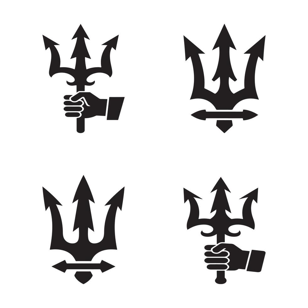 Black and White Trident Icons with Hands vector