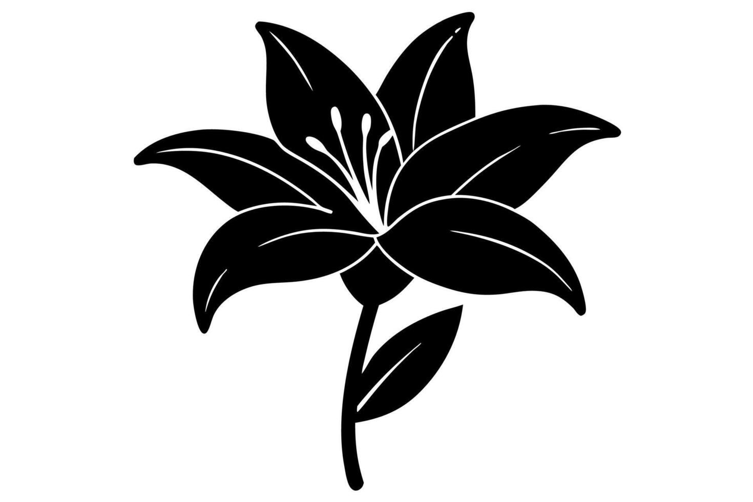 Black and White Lily Silhouette with Fine Lines vector